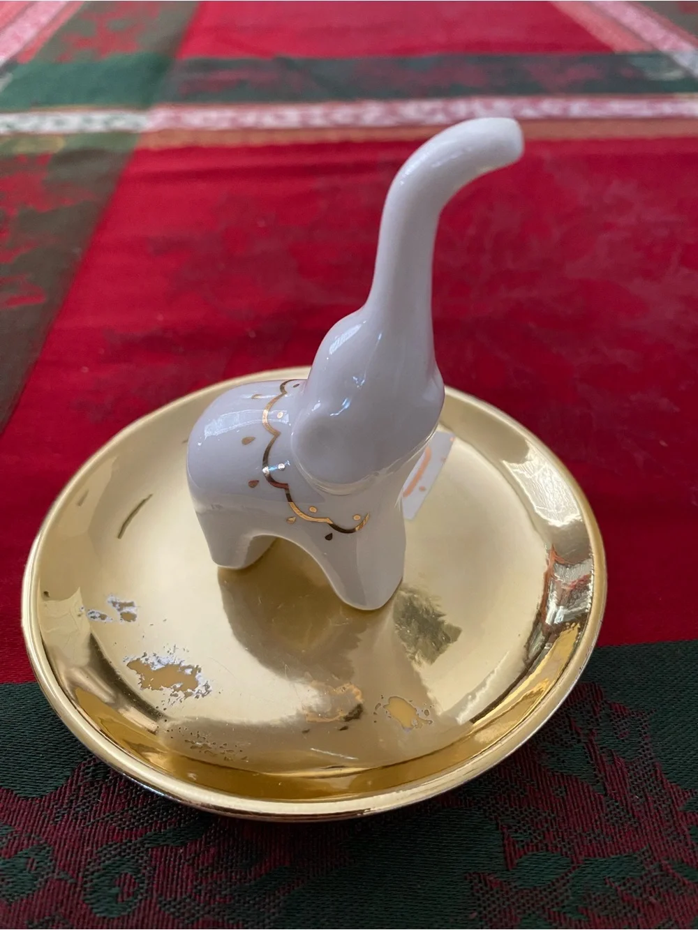 Elephant Ring Trinket Jewelry Holder White Ceramic Gold Base